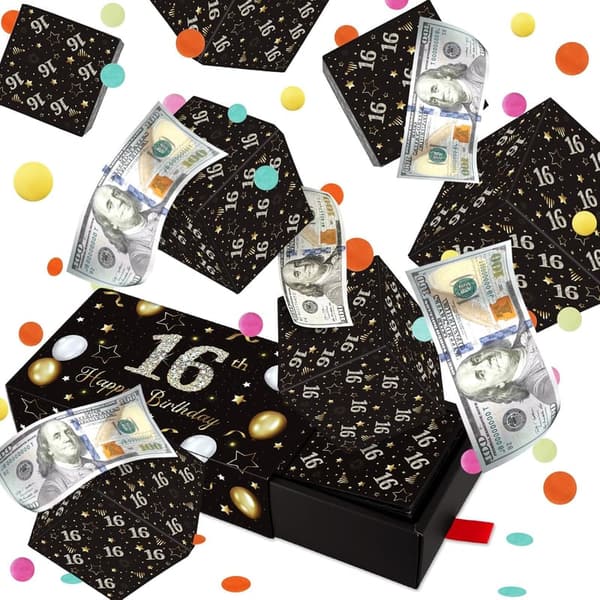 16th Birthday Explosion Gift Box with Cash & Confetti