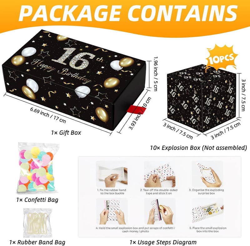 16th Birthday Explosion Gift Box with Cash & Confetti