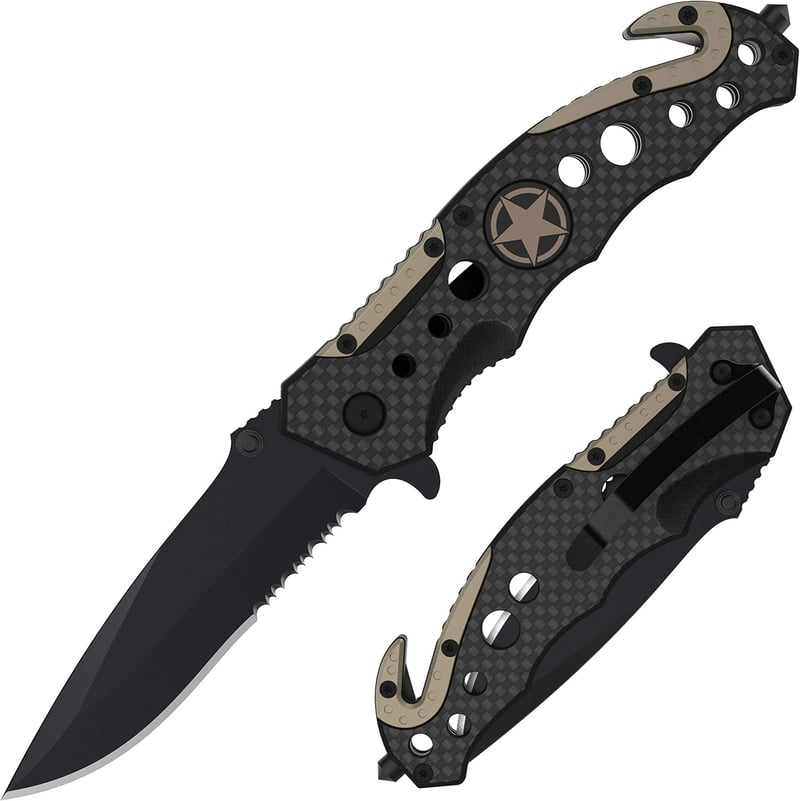 Tactical 3-in-1 Knife for Military & First Responders - Gray Carbon Fiber