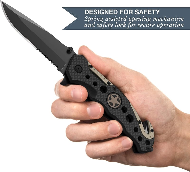 Tactical 3-in-1 Knife for Military & First Responders - Gray Carbon Fiber