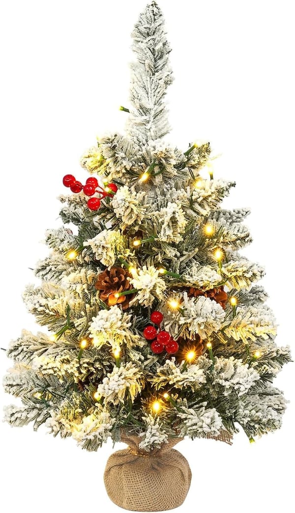 Mini Christmas Tree with Flocking Snow & 50 LED Lights