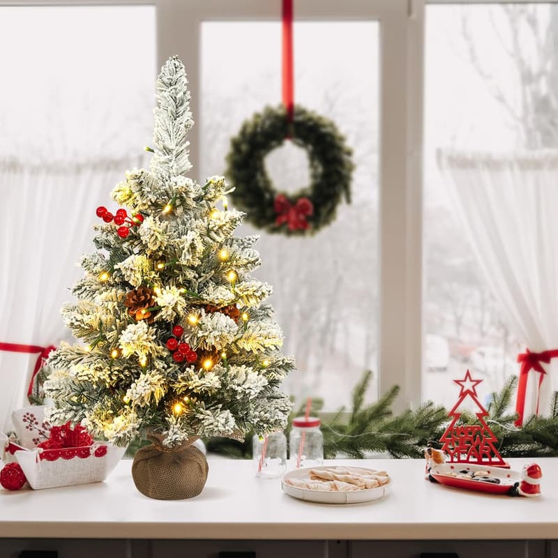 Mini Christmas Tree with Flocking Snow & 50 LED Lights