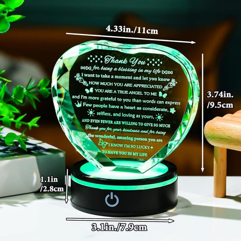 Inspirational Crystal Heart Plaque - Thank You Gift for Women