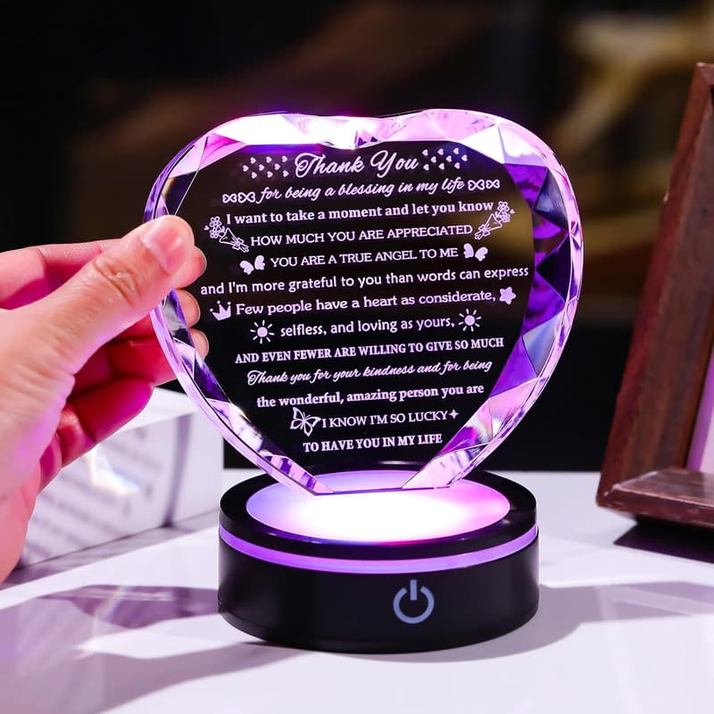 Inspirational Crystal Heart Plaque - Thank You Gift for Women