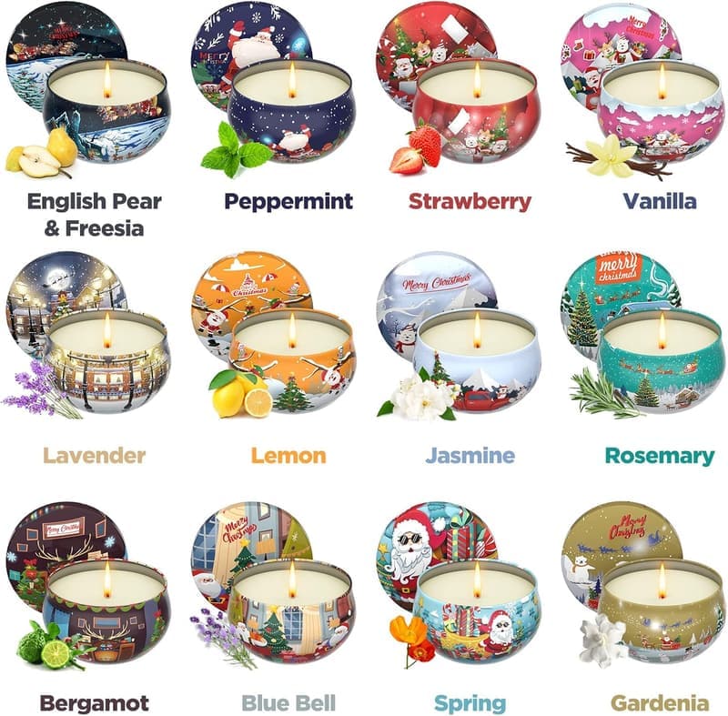 Scented Candles Set for Women – 12 Portable Aromatherapy Tins