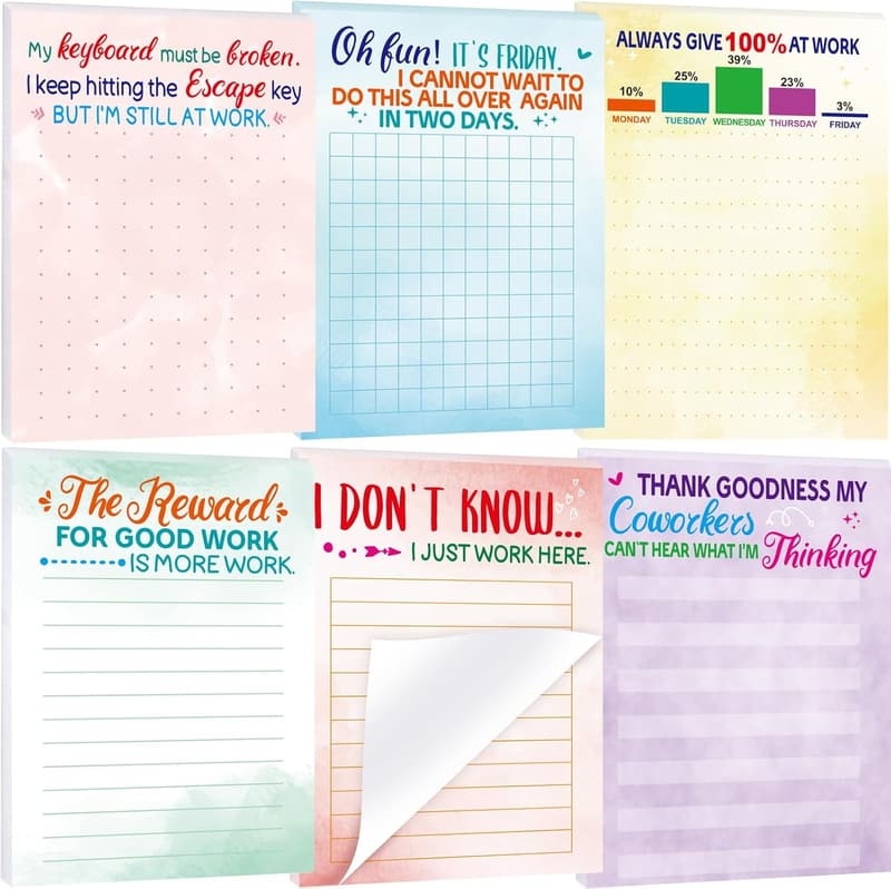 Christmas Funny Memo Pads - 6-Pack Notepads for Coworkers
