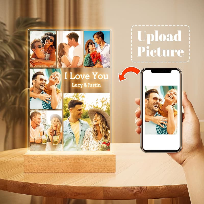 Personalized Acrylic Photo Frame with Night Light for Couples