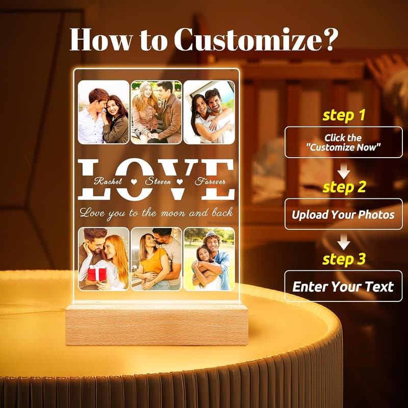 Personalized Anniversary Photo Frame with Night Light
