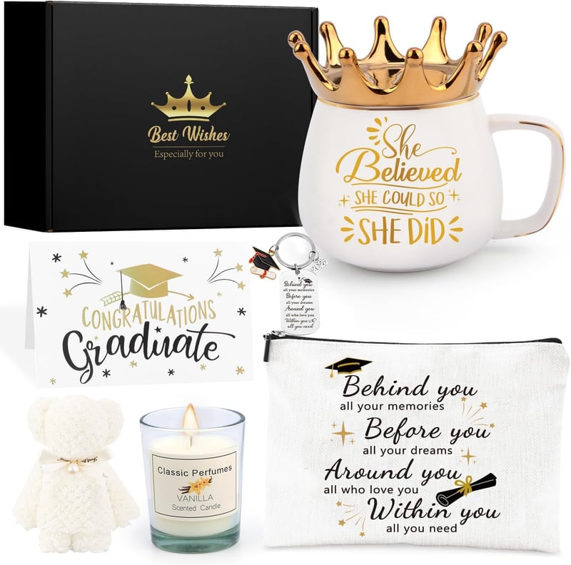 Women's College Graduation Gift Basket with Coffee Mug & Keychain