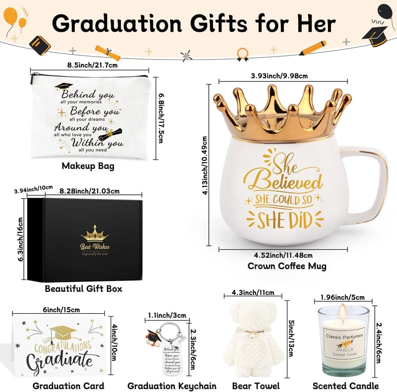 Women's College Graduation Gift Basket with Coffee Mug & Keychain