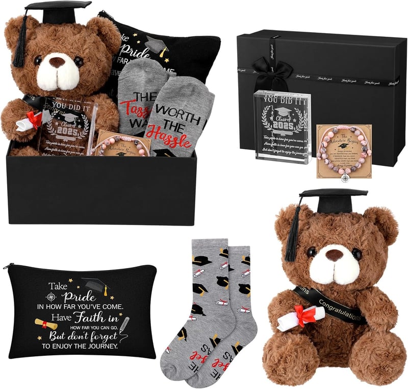 2025 Graduation Gift Set for Her: Plush Bear, Bracelet, Makeup Bag