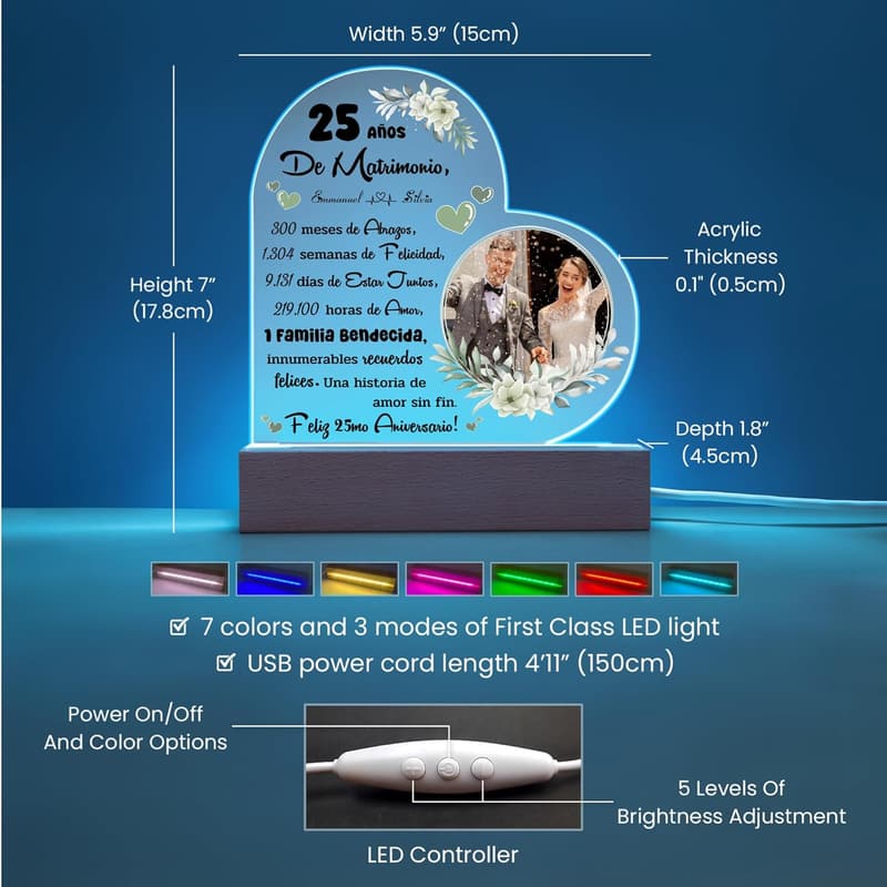 25th Anniversary Personalized Photo Lamp for Couples
