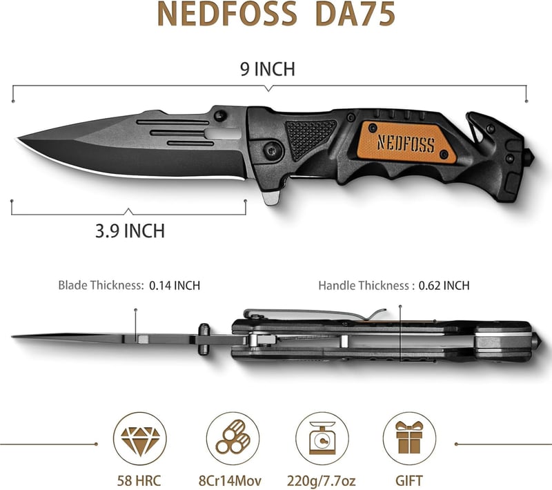 Survival Pocket Knife with Liner-Lock, Clip, and Glass Breaker