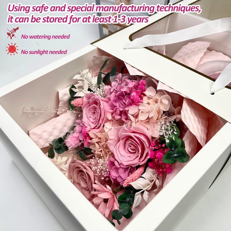 Birthday Preserved Pink Rose Bouquet - Forever Roses Gift for Her