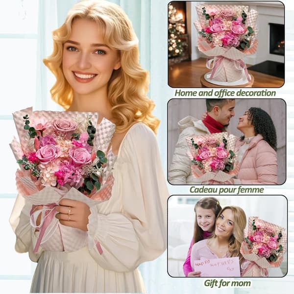 Birthday Preserved Pink Rose Bouquet - Forever Roses Gift for Her