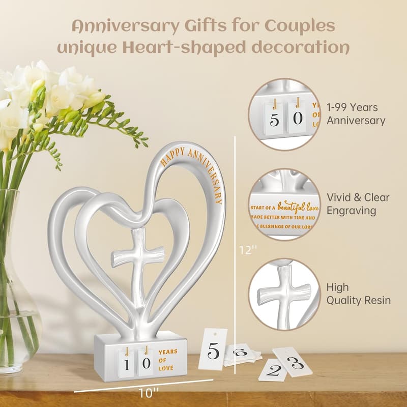 10th, 25th, 50th Anniversary Heart Sculpture for Couples