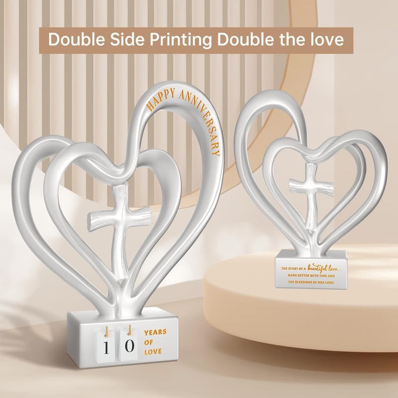 10th, 25th, 50th Anniversary Heart Sculpture for Couples