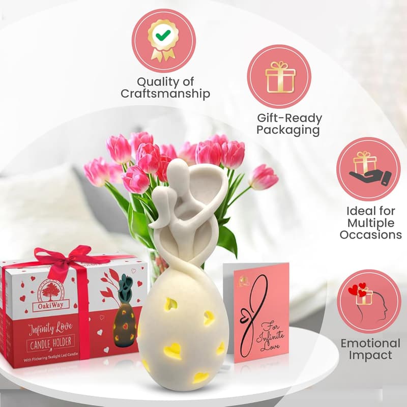 Infinity Love Candle Holder with Flickering LED Candle for Couples
