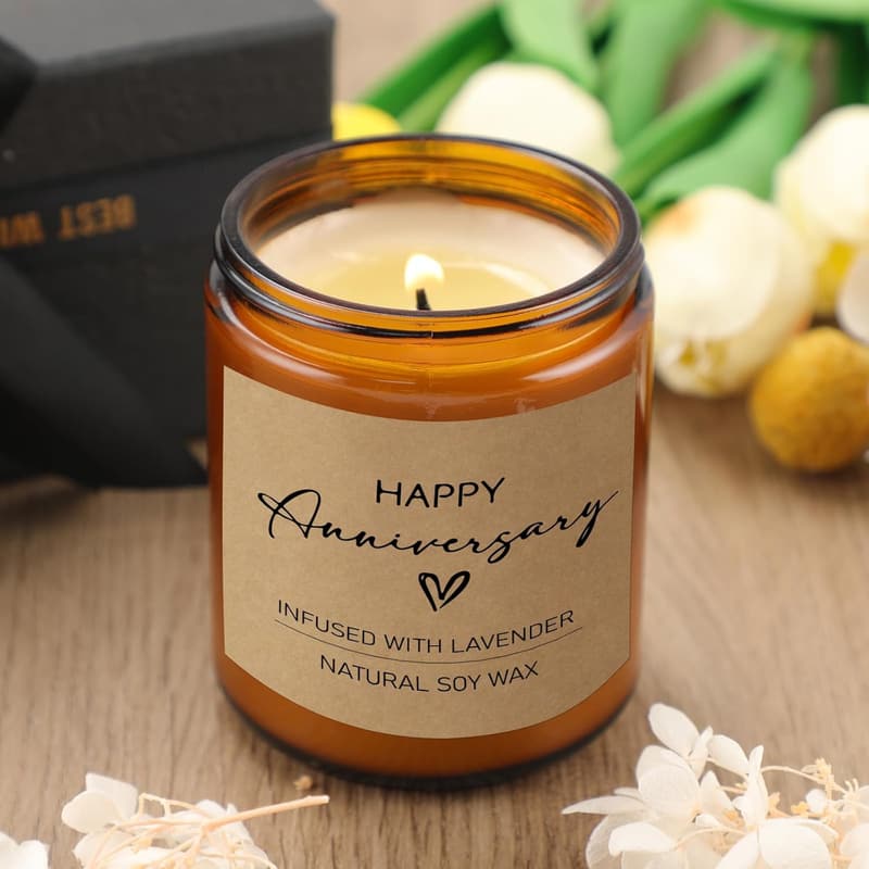 Anniversary Soy Wax Lavender Candle for Couples - 7oz