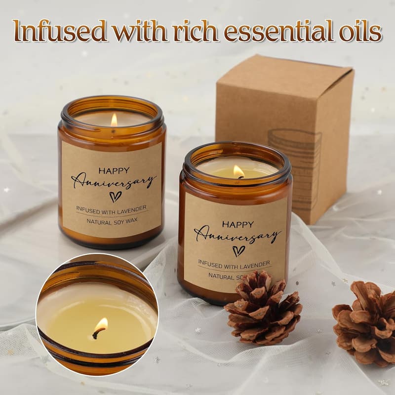 Anniversary Soy Wax Lavender Candle for Couples - 7oz