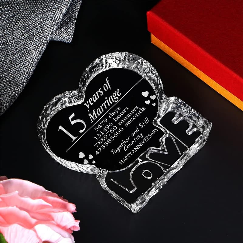 15th Anniversary Customized Engraved Heart Crystal for Couples