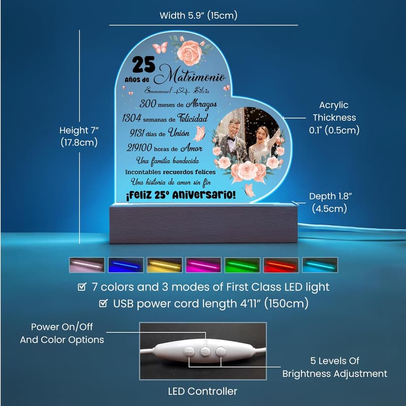 25th Anniversary Personalized Photo Lamp