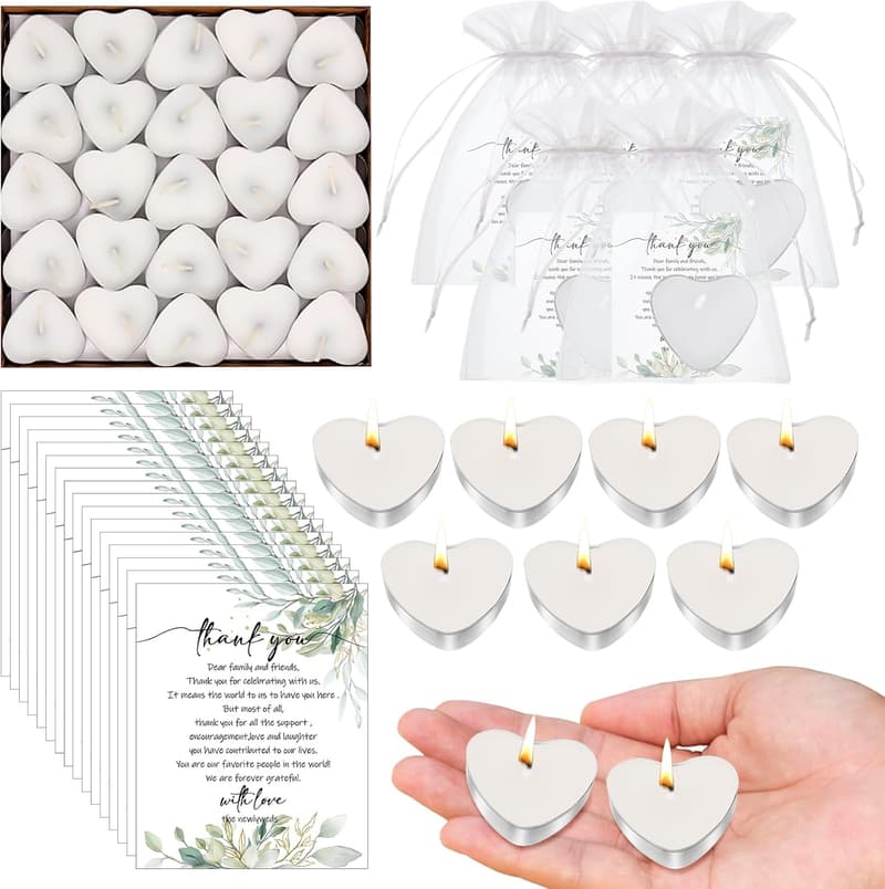 Heart-Shaped Candle Favors Set with Thank You Cards