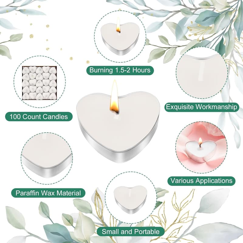 Heart-Shaped Candle Favors Set with Thank You Cards