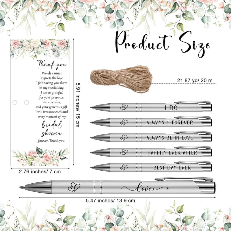 Bridal Shower Favor Pens with Thank You Cards - 30 Sets
