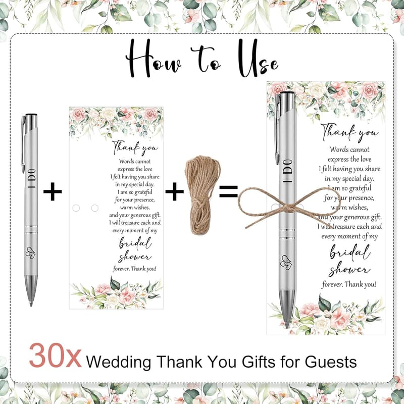 Bridal Shower Favor Pens with Thank You Cards - 30 Sets
