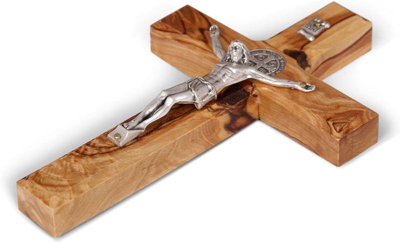 St. Benedict Olive Wood Wall Cross - Christian Gift, 6x3.7”