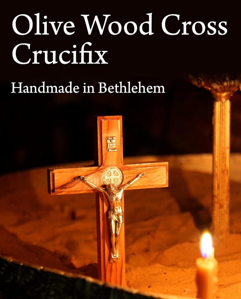 St. Benedict Olive Wood Wall Cross - Christian Gift, 6x3.7”