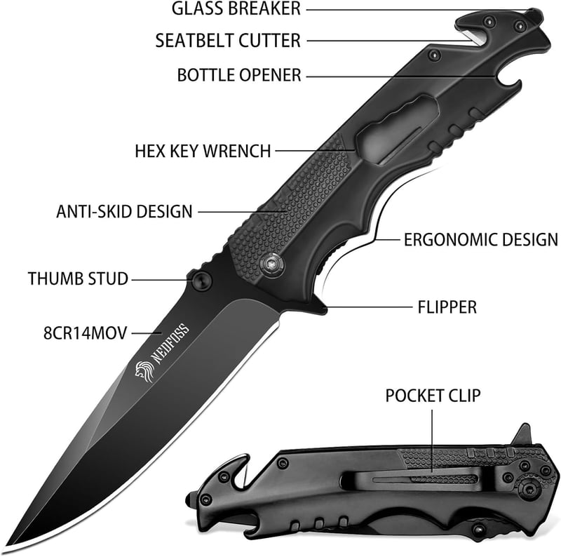 5-in-1 Multitool Pocket Knife for Men, Survival and Rescue
