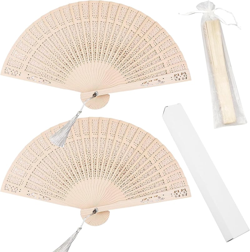 Vintage Wooden Folding Fans - 2 Pcs Sandalwood Wedding Favors