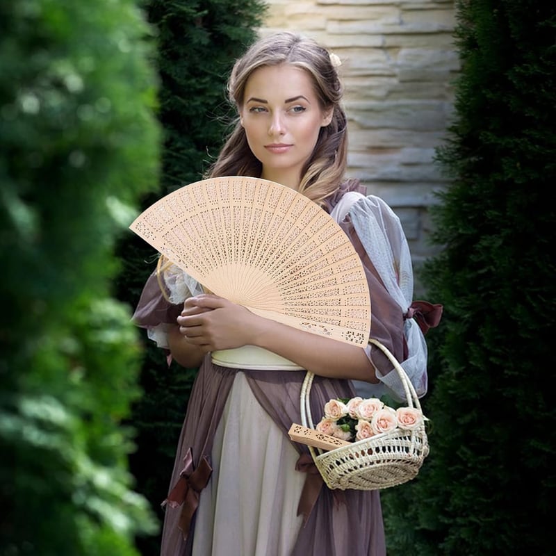 Vintage Wooden Folding Fans - 2 Pcs Sandalwood Wedding Favors
