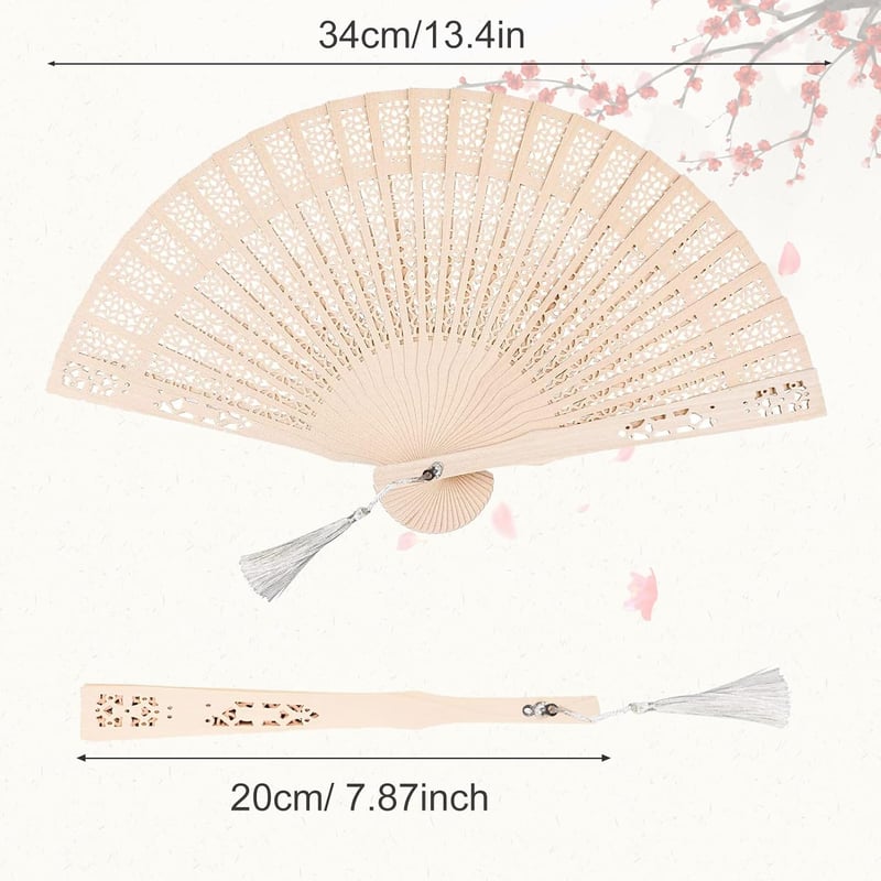 Vintage Wooden Folding Fans - 2 Pcs Sandalwood Wedding Favors