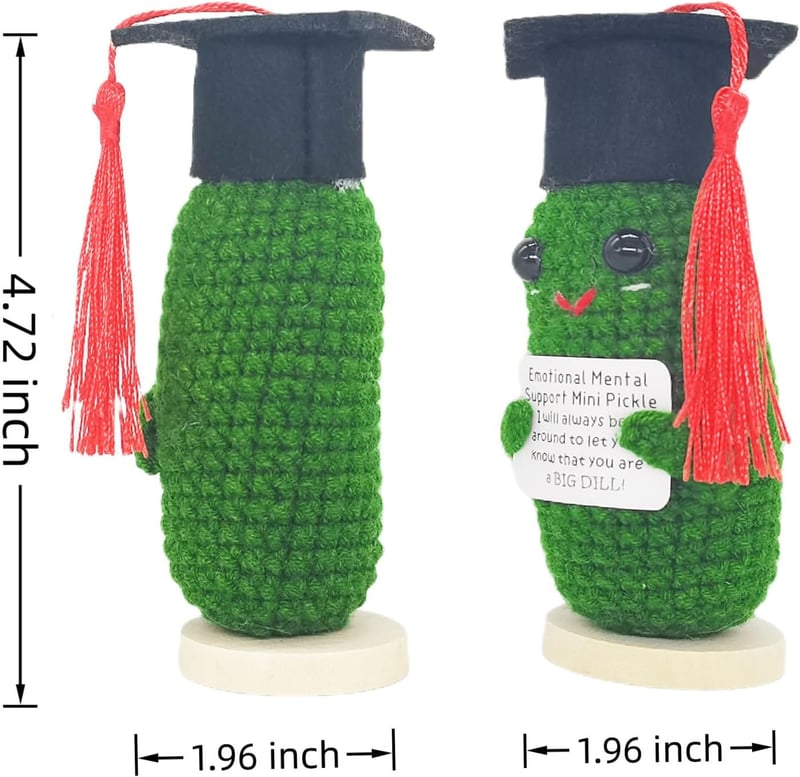 Positive Affirmation Crochet Pickles with Wooden Base Gift