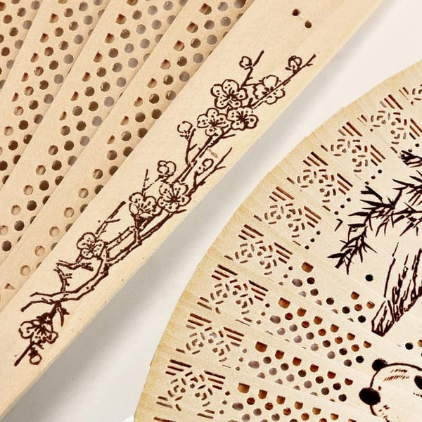 Panda Pattern Wooden Folding Fan with Tassel for Parties