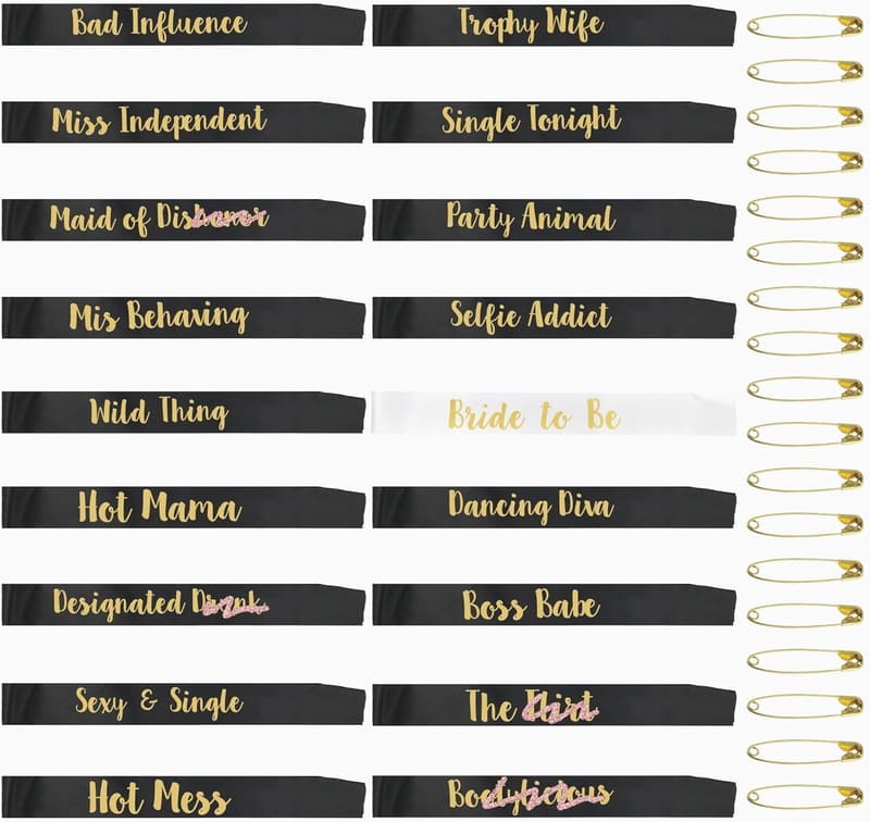Bachelorette Party Sashes Set - 1 Bride & 17 Bridesmaid Sashes