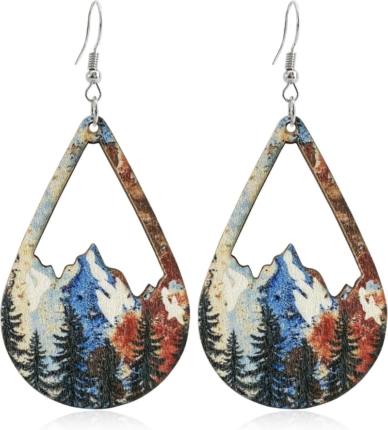 Bohemian Wooden Mountain Drop Earrings for Nature Lovers