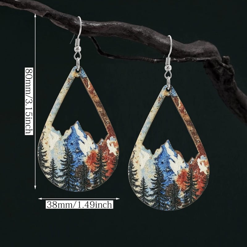 Bohemian Wooden Mountain Drop Earrings for Nature Lovers