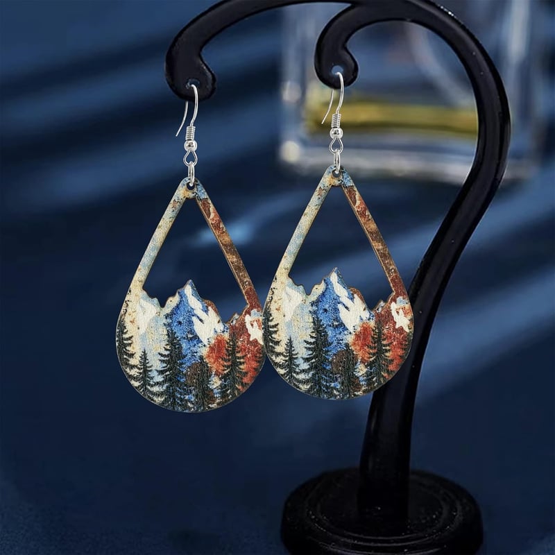 Bohemian Wooden Mountain Drop Earrings for Nature Lovers