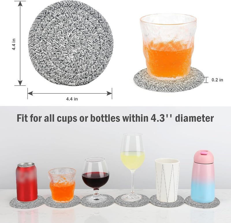 Minimalist Cotton Woven Drink Coaster Set with Holder, 8 Pcs