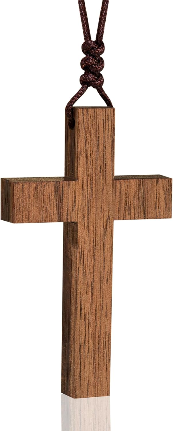 Natural Walnut Wood Cross Necklace - Unisex Wooden Pendant