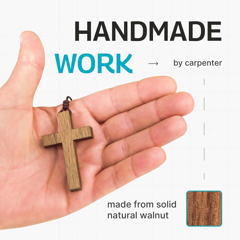 Natural Walnut Wood Cross Necklace - Unisex Wooden Pendant