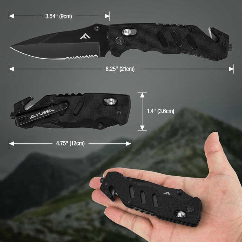 Emergency Rescue Folding Pocket Knife with Clip & Glass Breaker