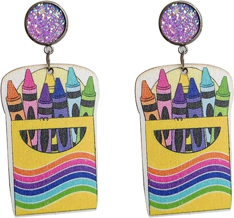Handmade Rainbow Crayon Earrings for Teachers