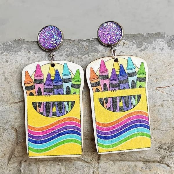 Handmade Rainbow Crayon Earrings for Teachers