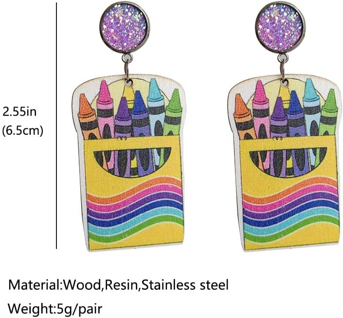 Handmade Rainbow Crayon Earrings for Teachers