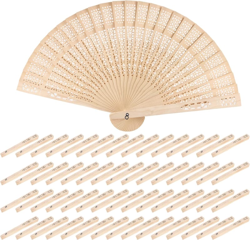 Sandalwood Folding Fans - 60 Pack for Weddings & Gifts